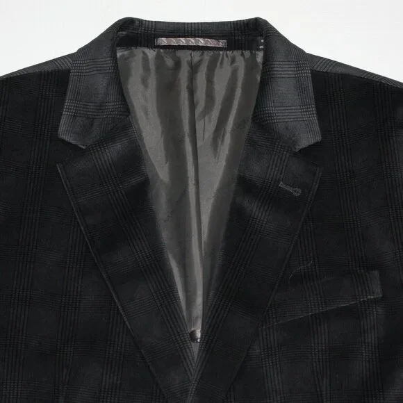 Karl Lagerfeld Men's Black Velour Windowpane Sport Coat Blazer Jacket size US 44